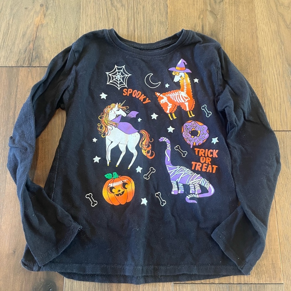 The Children's Place Girl's Black Halloween Animals Long Sleeve Shirt Size 3/4